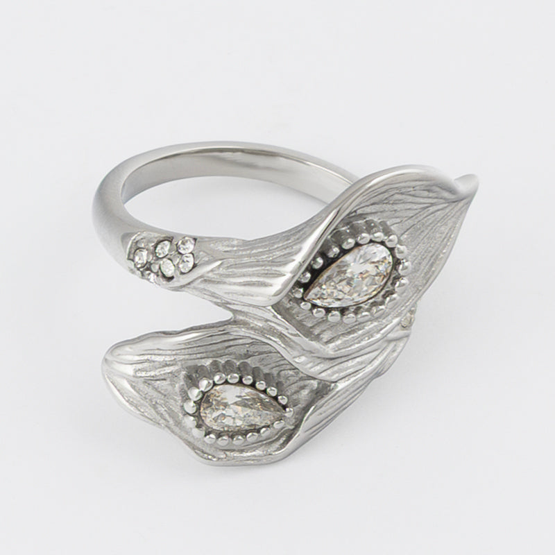 Anel Folhas com  Cristal Branco 1052 - Jetlag