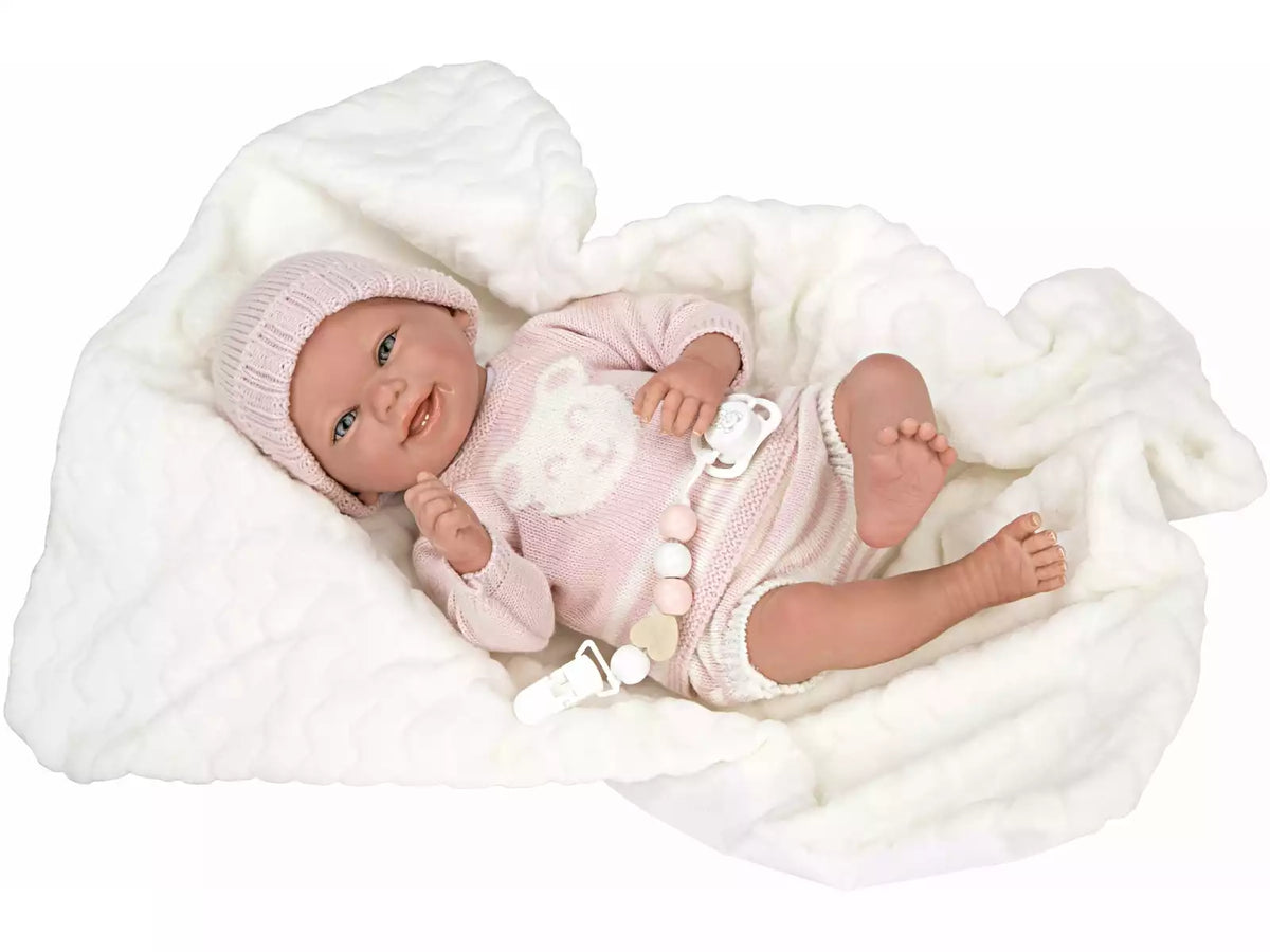 Boneca Bebé Reborn 40 cm. Adriana Rosa com Manta - Arias