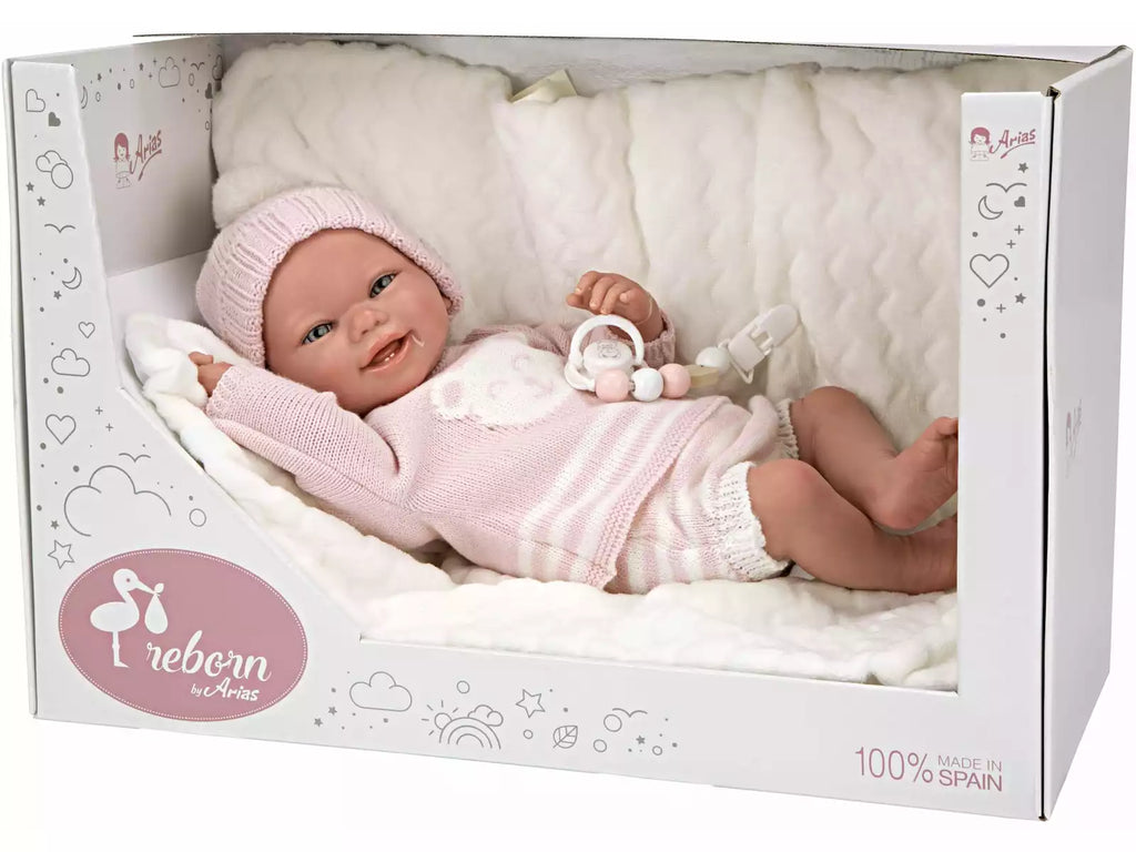 Boneca Bebé Reborn 40 cm. Adriana Rosa com Manta - Arias